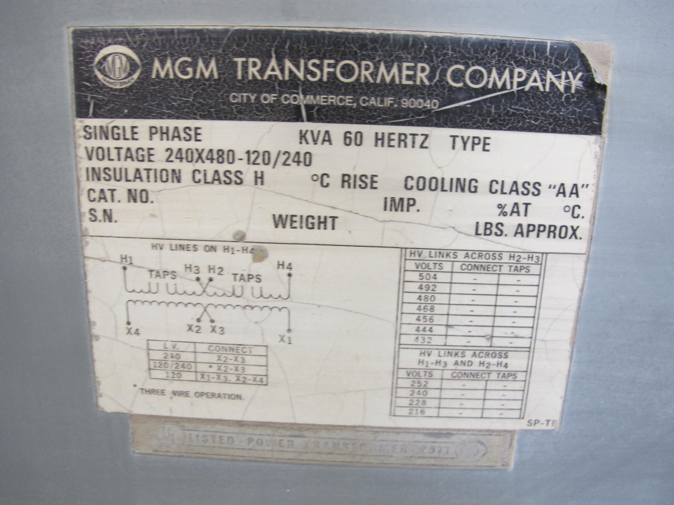 MGM TRANSFORMER COMPANY, POWER SUPPLY. LOADING & HANDLING FEE $15-4116